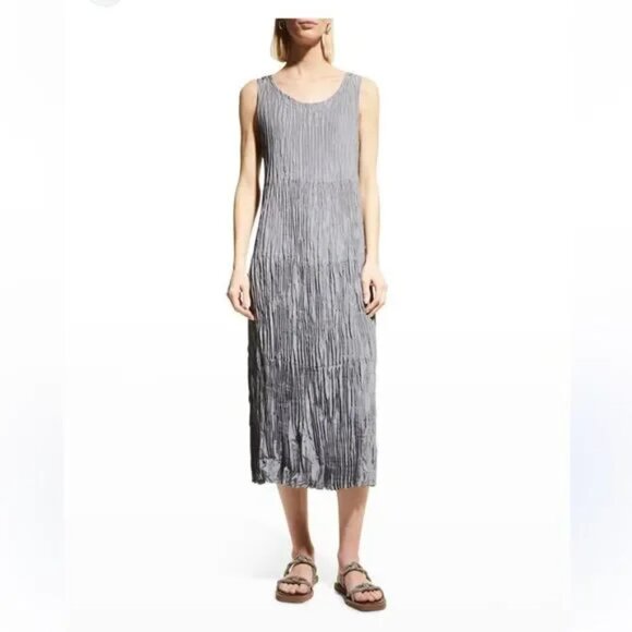 Eileen Fisher-Crushed Silk Habutai Tiered Dress Size XS - Excellent Condition - Picture 1 of 5